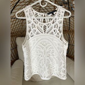White House Black Market Ruffled White Dress Tank